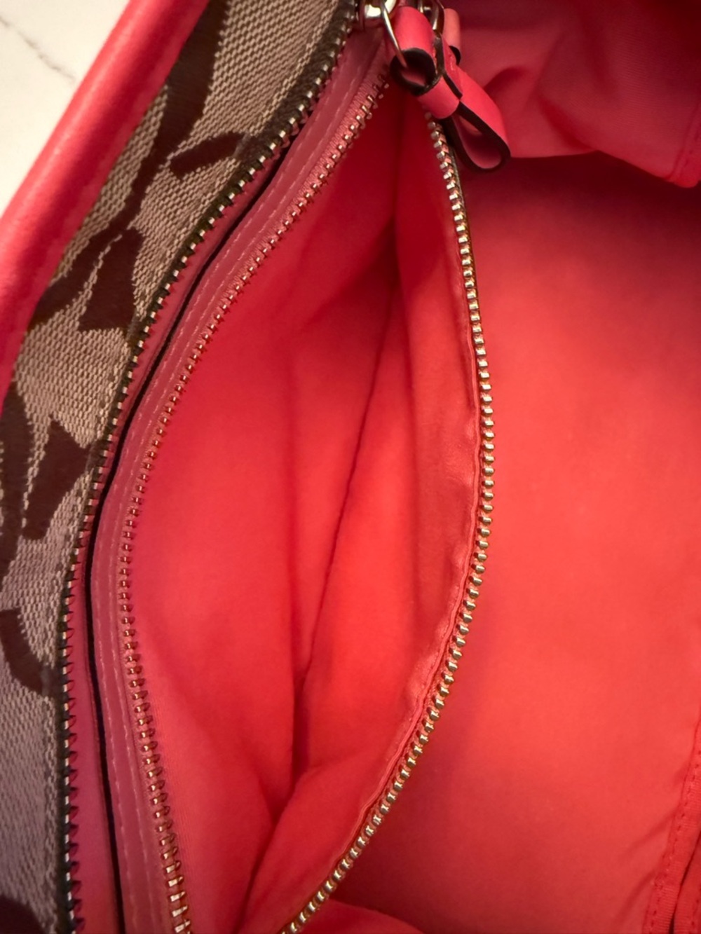 Coach Beige Signature Canvas Tote with Pink Trim and Tan Handles - Picture 5 of 11